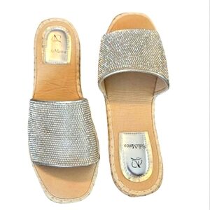 Bella Marie Silver Sparkle Rhinestone Sandals Size 8